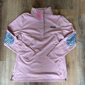 Simply Southern Pink Sweatshirt with Patterned Elbow Patches